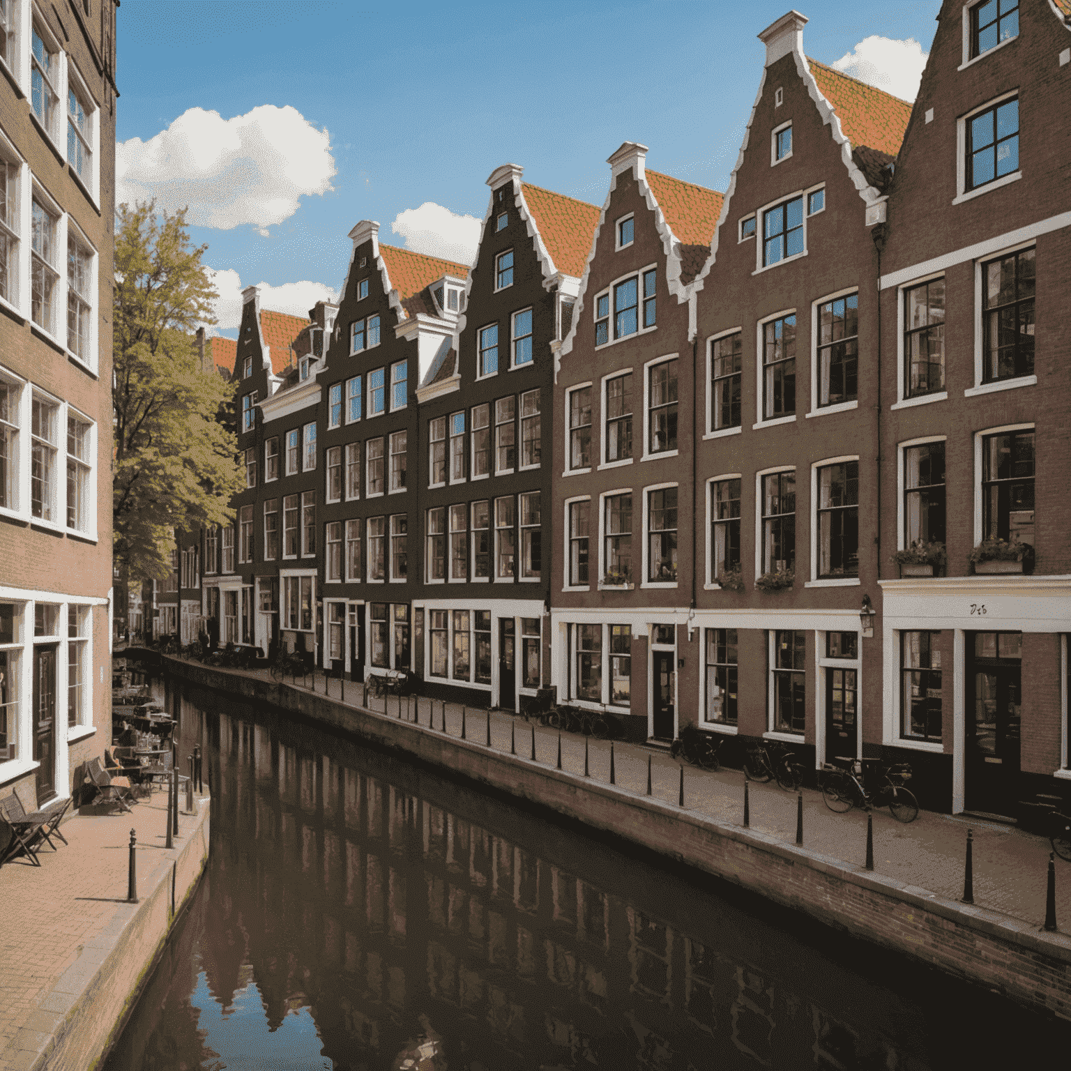 Historische grachtenpanden in Utrecht met typische Nederlandse architectuur, smalle gevels en grote ramen die uitkijken over een pittoresk kanaal