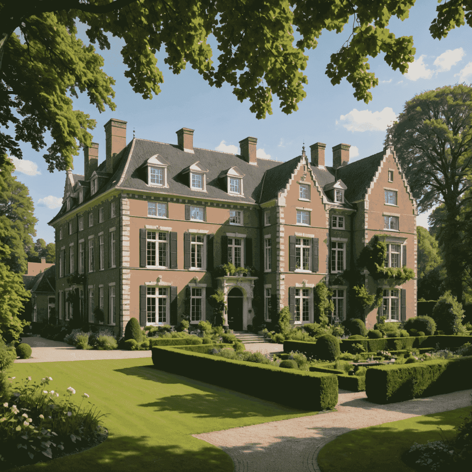 Imposant Fries landhuis omringd door weelderige tuinen, met een statige façade die de grandeur van het verleden weerspiegelt