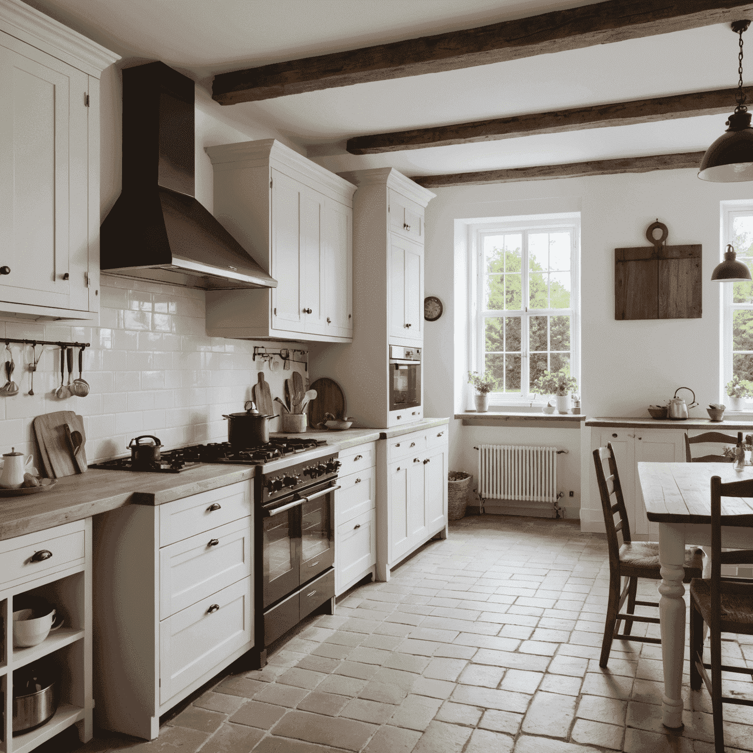 Een gerenoveerde keuken in een Fries landhuis, met moderne apparatuur naast originele architecturale kenmerken