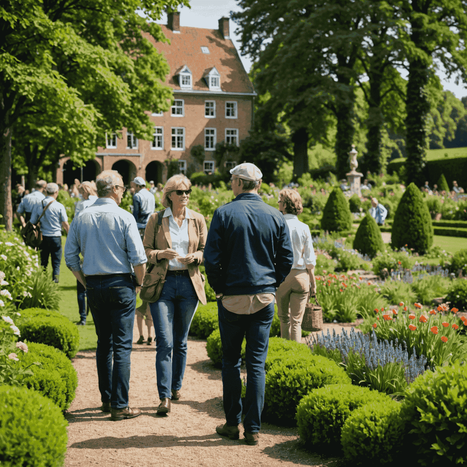 Een groep bezoekers die deelneemt aan een rondleiding door de historische tuinen van een Fries landgoed